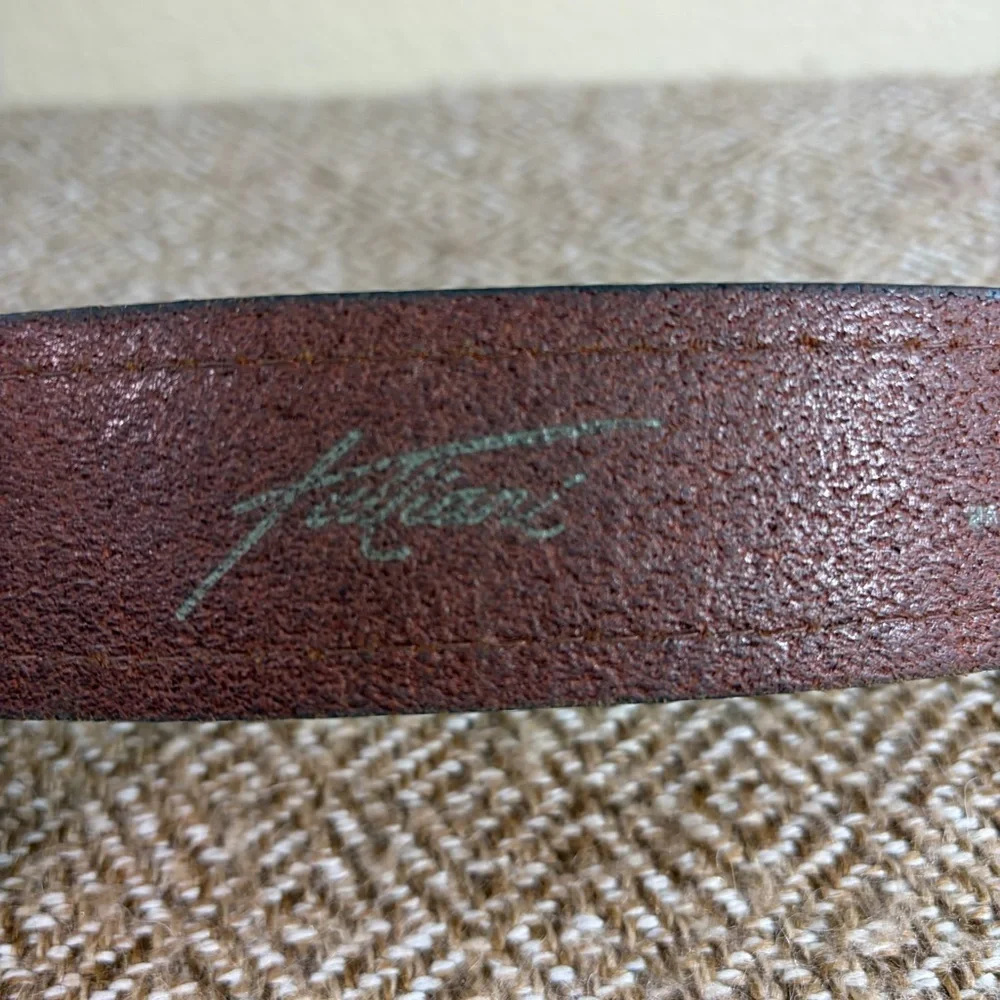TULLIANI Men's Belt Brown Leather Silvertone Metal Buckle-Size 36 Biker Casual